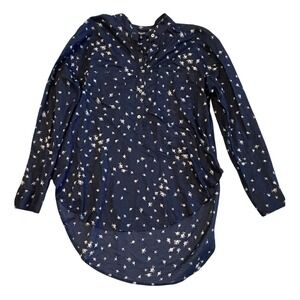 Madewell‎ Navy Floral Popover Tunic Top High Low Hem Long Sleeve Shirt Medium